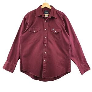 Men’s Vintage Wrangler Burgundy Heavy Weight Pearl Snap Western Style Shirt L